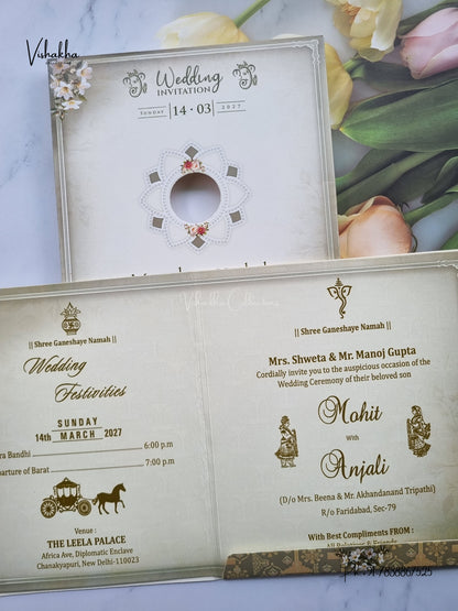 Semi Box Ganesh Ji Flower Hindu Jain invitation Cards NA-1126-23 – image 3