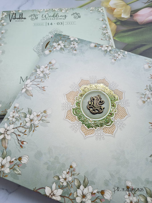 Semi Box Ganesh Ji Flower Hindu Jain invitation Cards NA-1126-24 – image 2