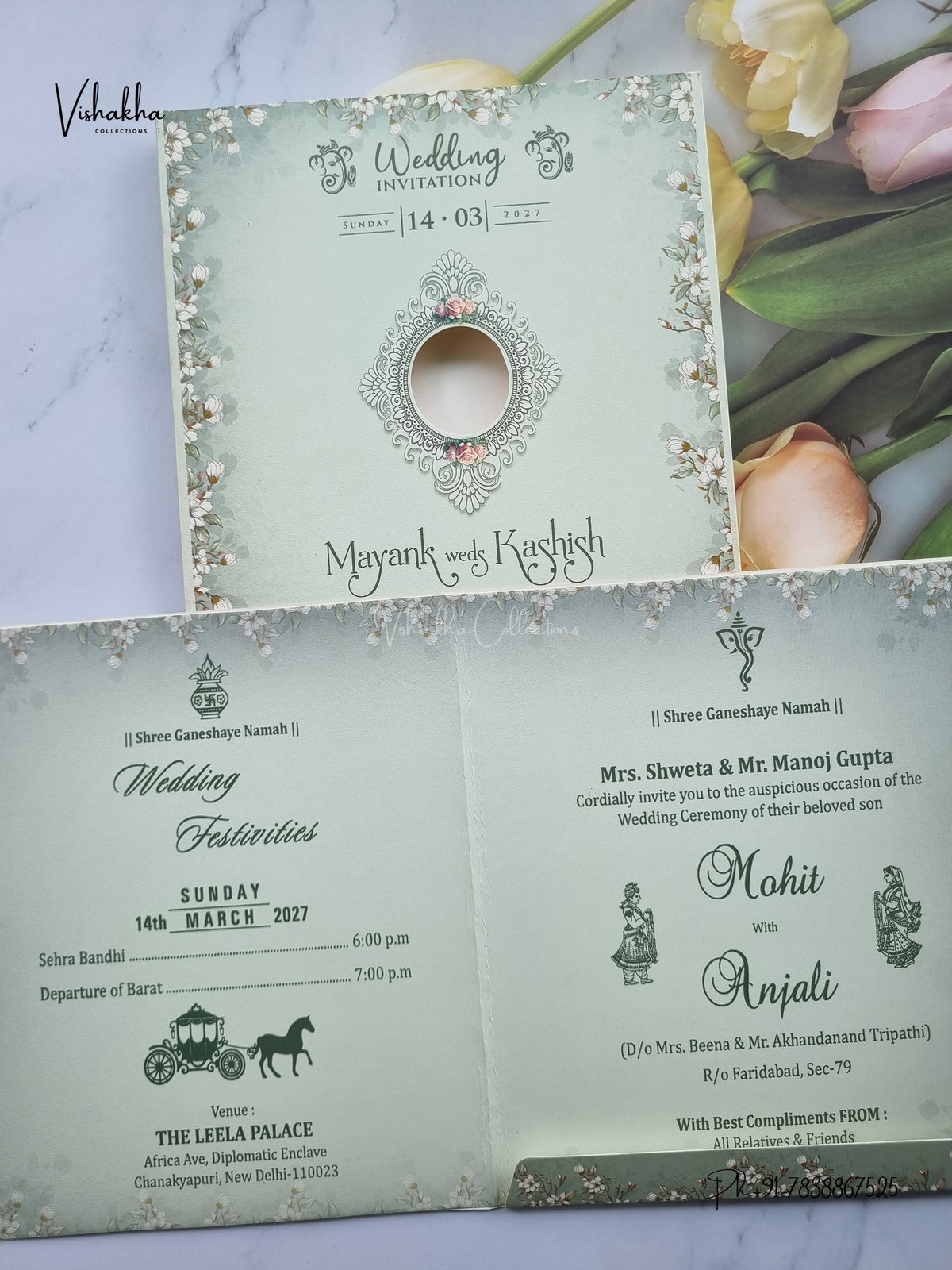 Semi Box Ganesh Ji Flower Hindu Jain invitation Cards NA-1126-24 – image 3