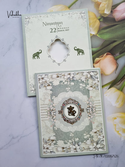 Semi Box Ganesh Ji Flower Hindu Jain invitation Cards NA-1126-25 – image 1