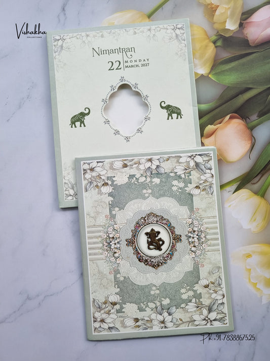 Semi Box Ganesh Ji Flower Hindu Jain invitation Cards NA-1126-25 – image 1