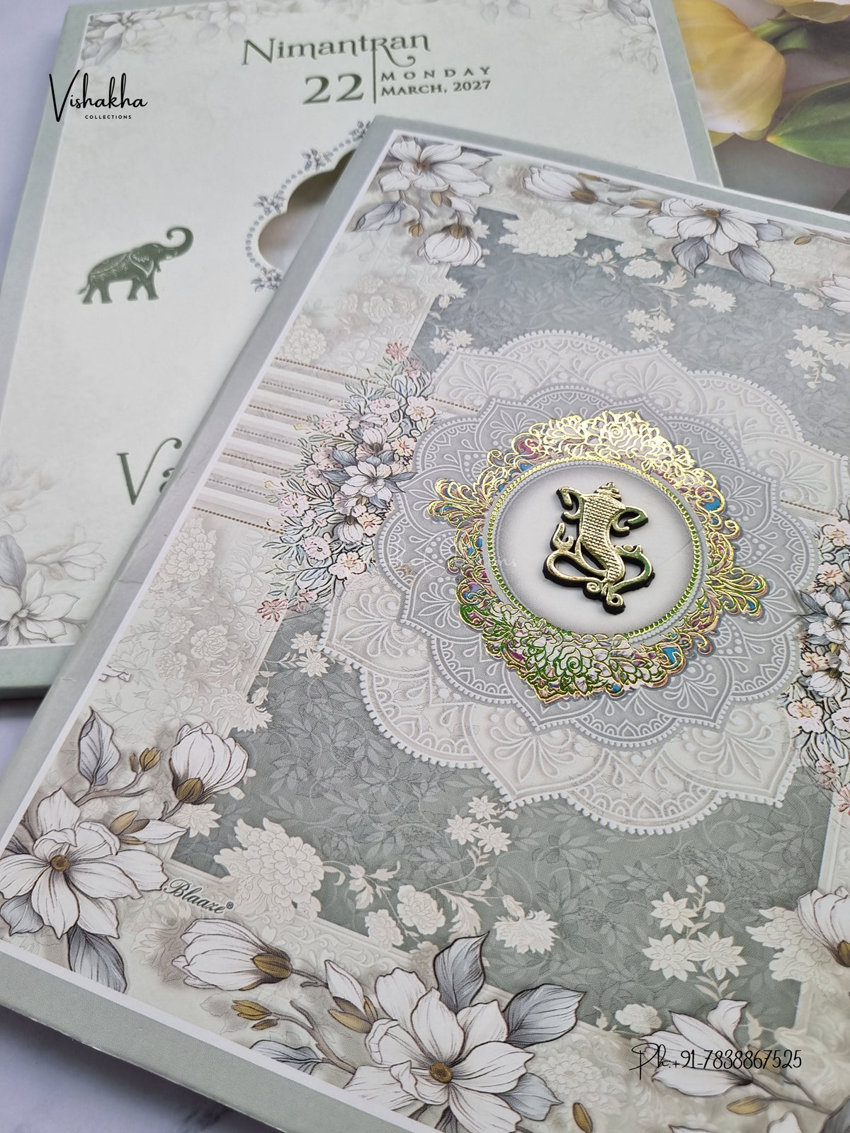Semi Box Ganesh Ji Flower Hindu Jain invitation Cards NA-1126-25 – image 2