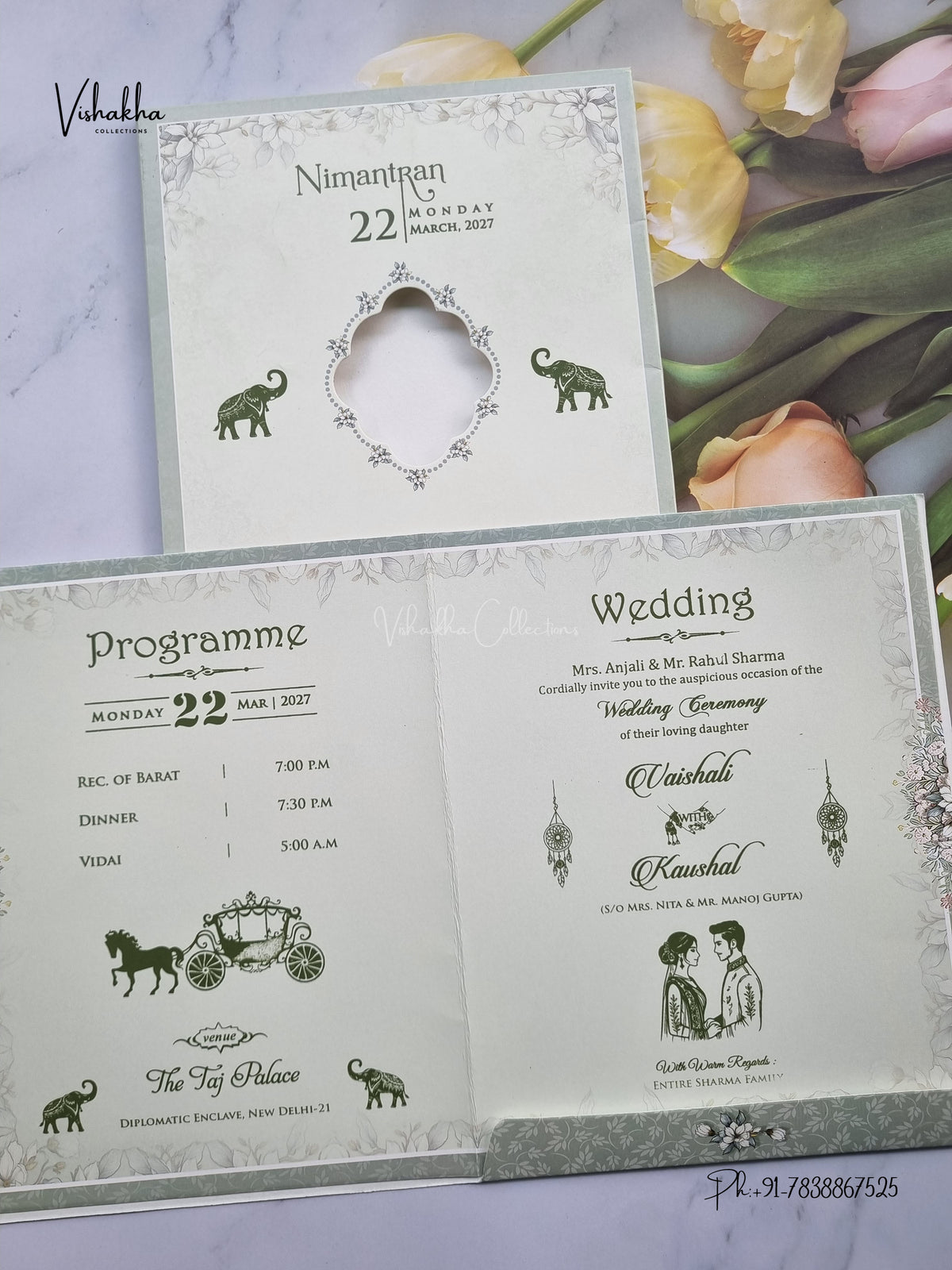 Semi Box Ganesh Ji Flower Hindu Jain invitation Cards NA-1126-25 – image 3