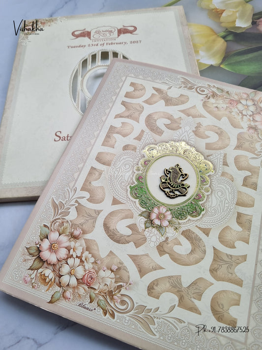 Semi Box Ganesh Ji Flower Geometric Hindu Jain invitation Cards NA-1126-26 – image 2