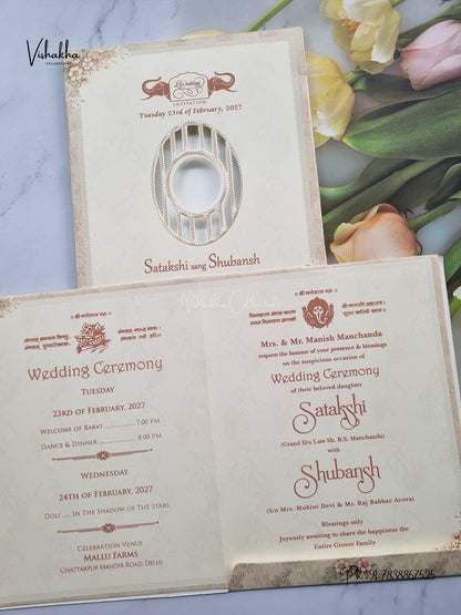 Semi Box Ganesh Ji Flower Geometric Hindu Jain invitation Cards NA-1126-26 – image 3