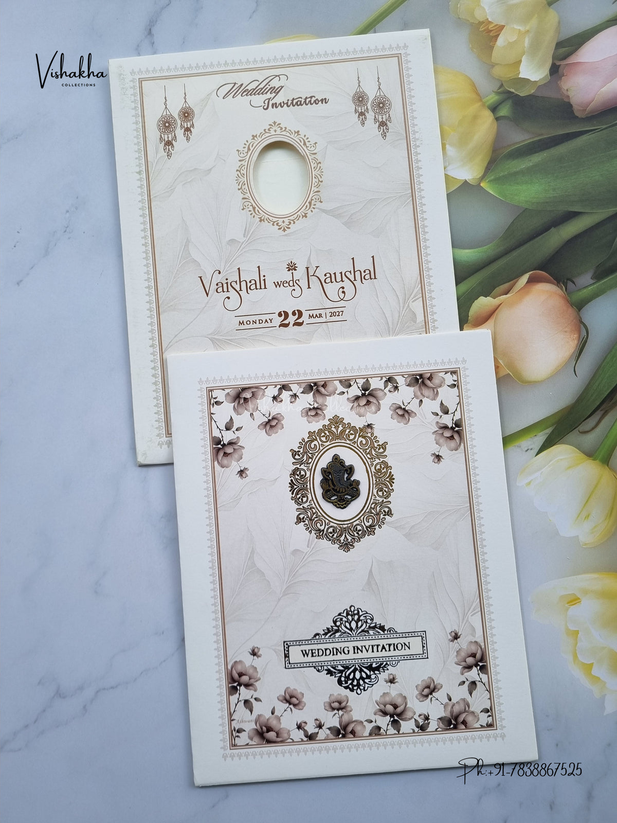 Ganesh Ji Flower Hindu Jain invitation Cards NA-1126-288 – image 1