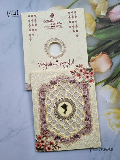 Semi Box Ganesh Ji Flower Hindu Jain invitation Cards NA-1126-291 – image 1