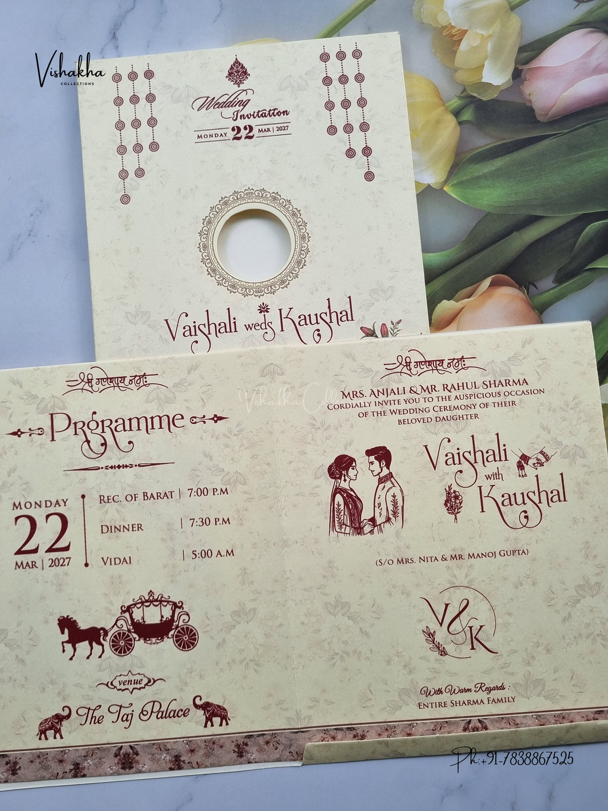Semi Box Ganesh Ji Flower Hindu Jain invitation Cards NA-1126-291 – image 3