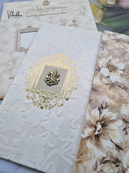 Double Door Ganesh Ji Flower Hindu Jain invitation Cards NA-1126-298 – image 2