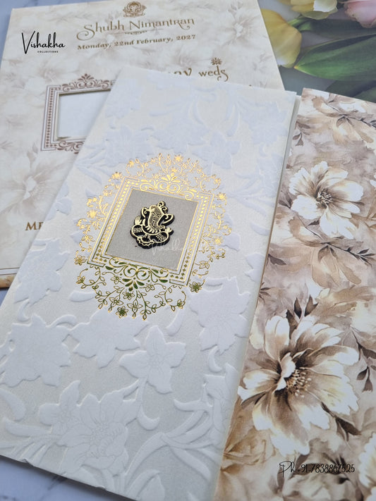 Double Door Ganesh Ji Flower Hindu Jain invitation Cards NA-1126-298 – image 2