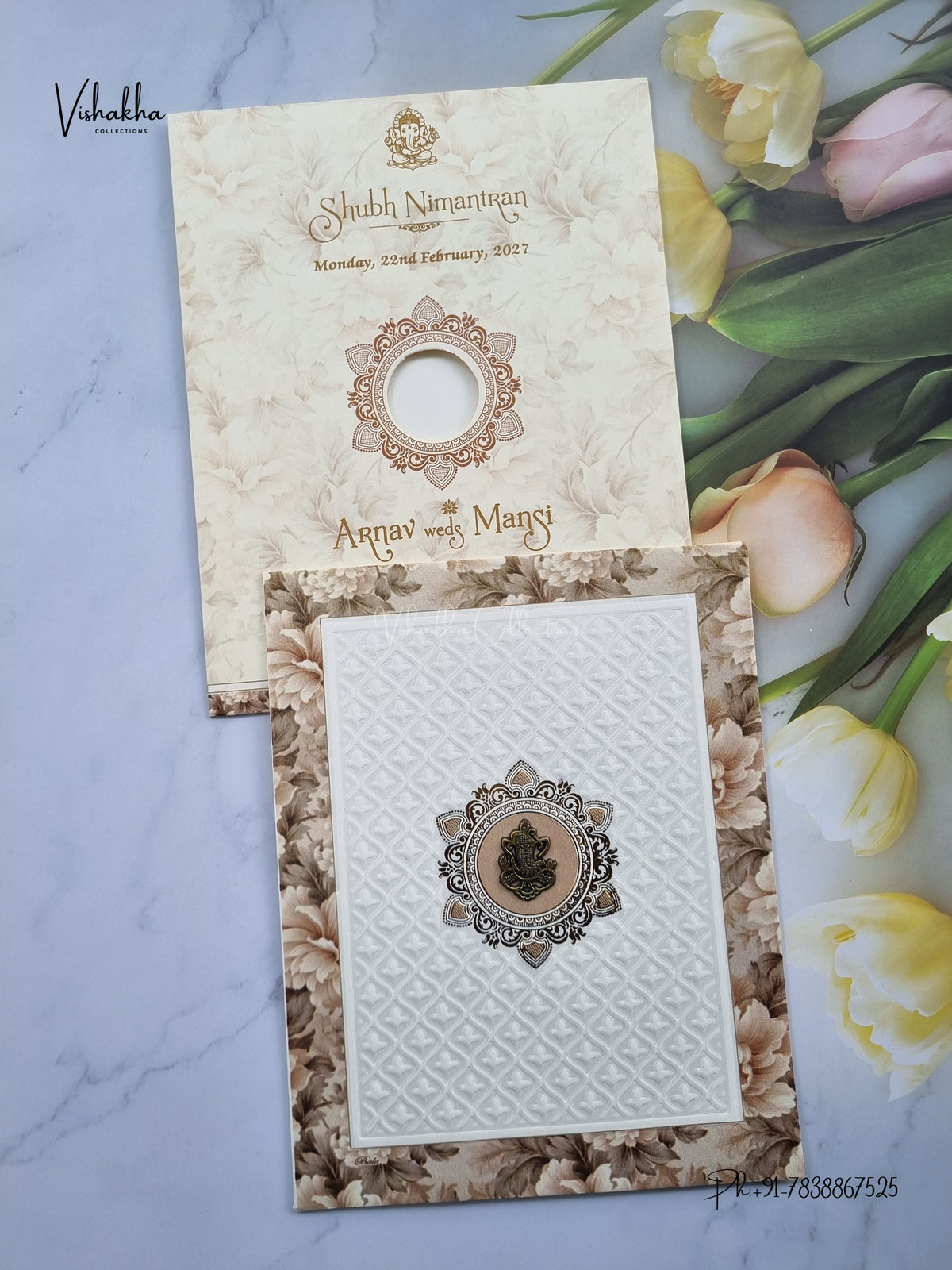 Ganesh Ji Flower Hindu Jain invitation Cards NA-1126-299 – image 1