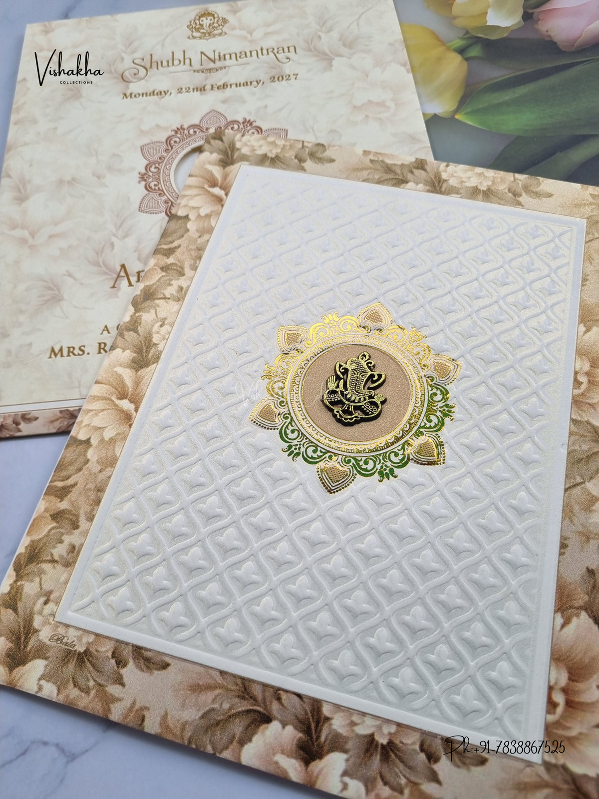 Ganesh Ji Flower Hindu Jain invitation Cards NA-1126-299 – image 2