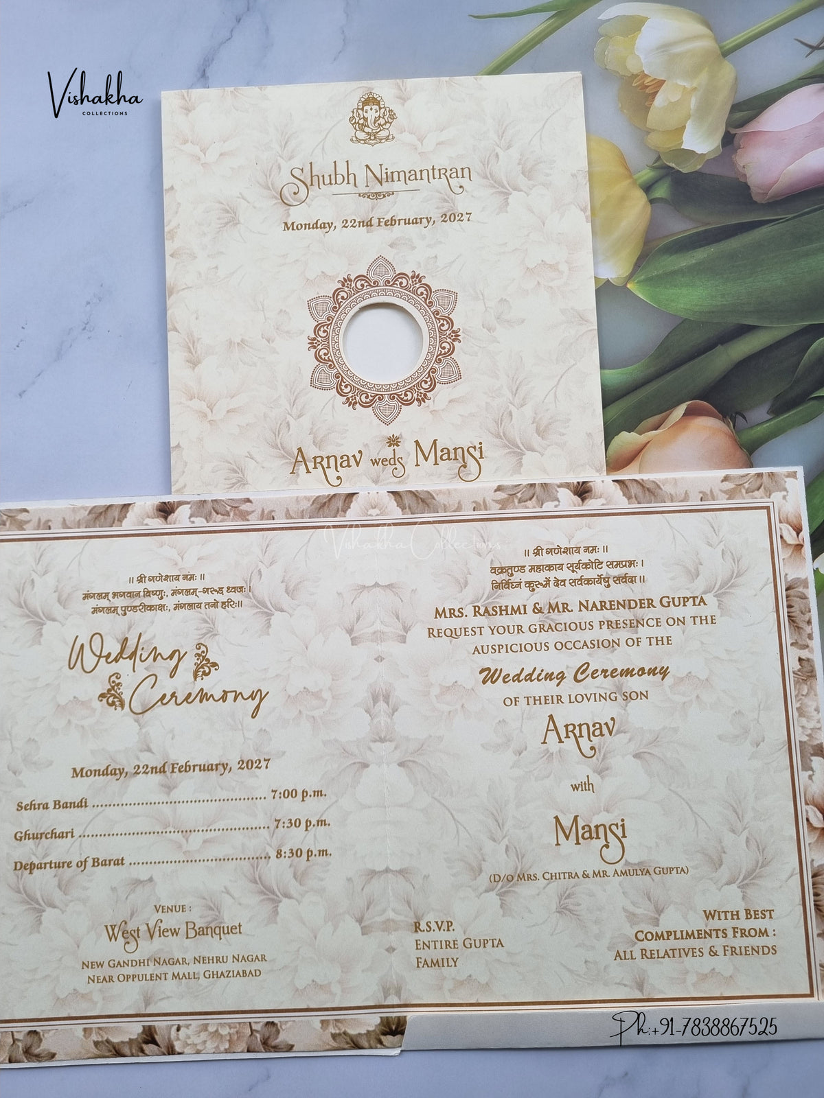 Ganesh Ji Flower Hindu Jain invitation Cards NA-1126-299 – image 3