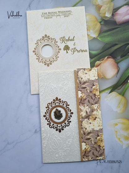 Double Door Ganesh Ji Flower Hindu Jain invitation Cards NA-1126-300 – image 1