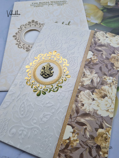 Double Door Ganesh Ji Flower Hindu Jain invitation Cards NA-1126-300 – image 2