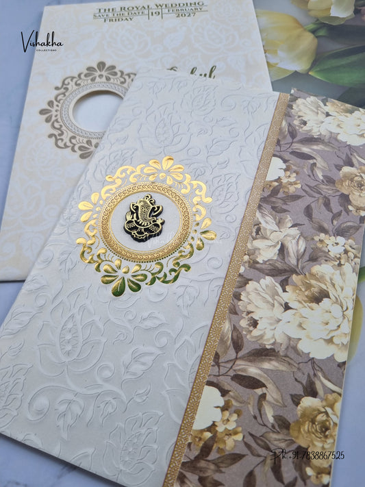 Double Door Ganesh Ji Flower Hindu Jain invitation Cards NA-1126-300 – image 2