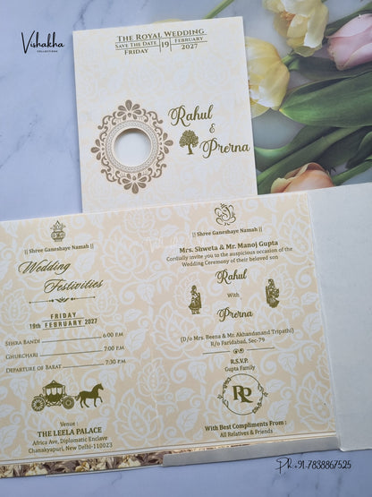 Double Door Ganesh Ji Flower Hindu Jain invitation Cards NA-1126-300 – image 3