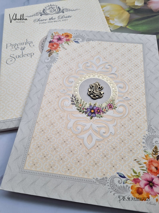 Semi Box Ganesh Ji Flower Hindu Jain invitation Cards NA-1126-303 – image 2