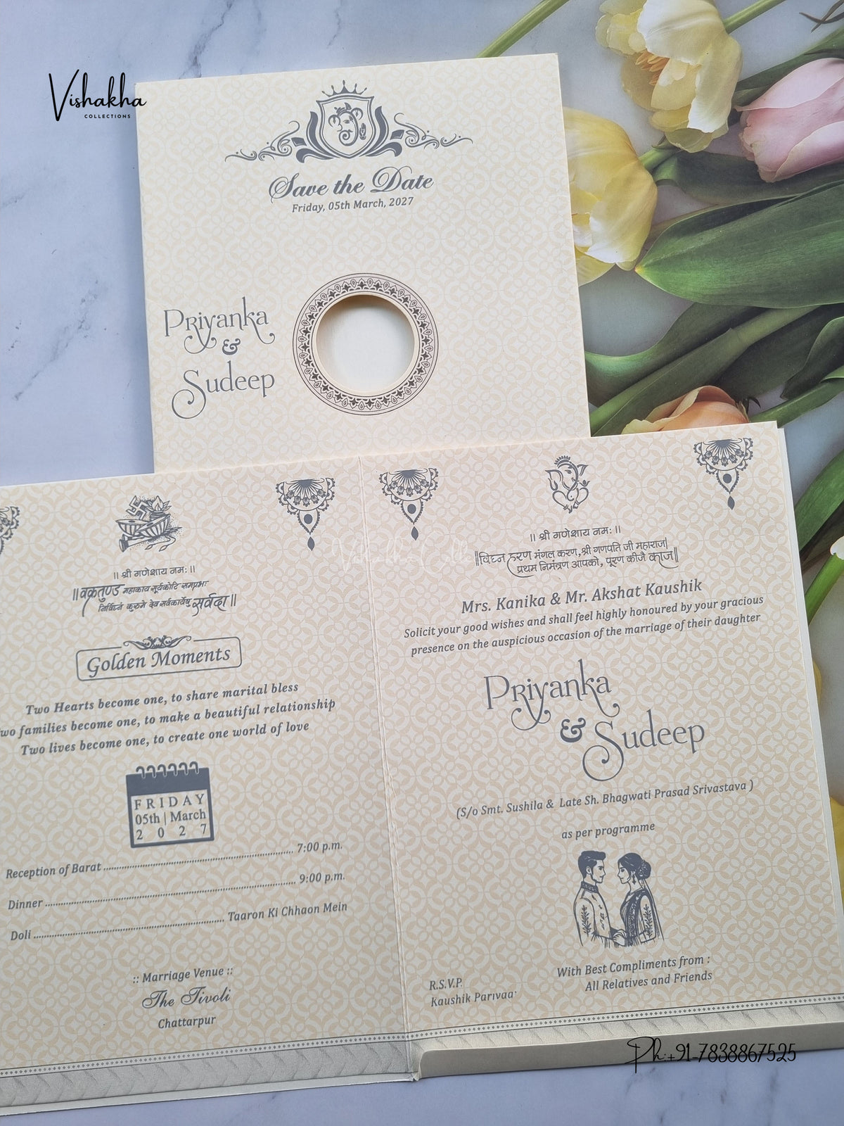 Semi Box Ganesh Ji Flower Hindu Jain invitation Cards NA-1126-303 – image 3