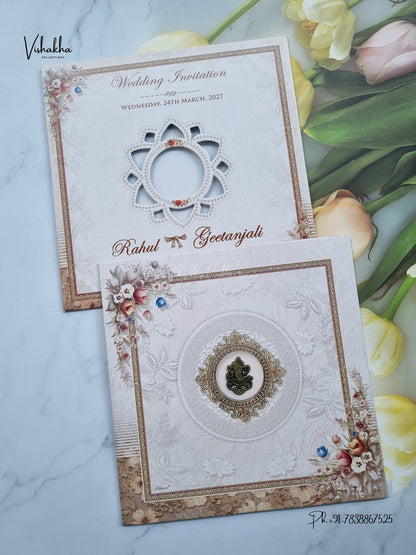 Ganesh Ji Flower Hindu Jain invitation Cards NA-1126-33 – image 1