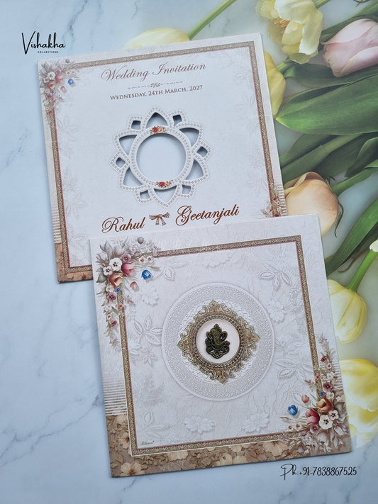 Ganesh Ji Flower Hindu Jain invitation Cards NA-1126-33 – image 1