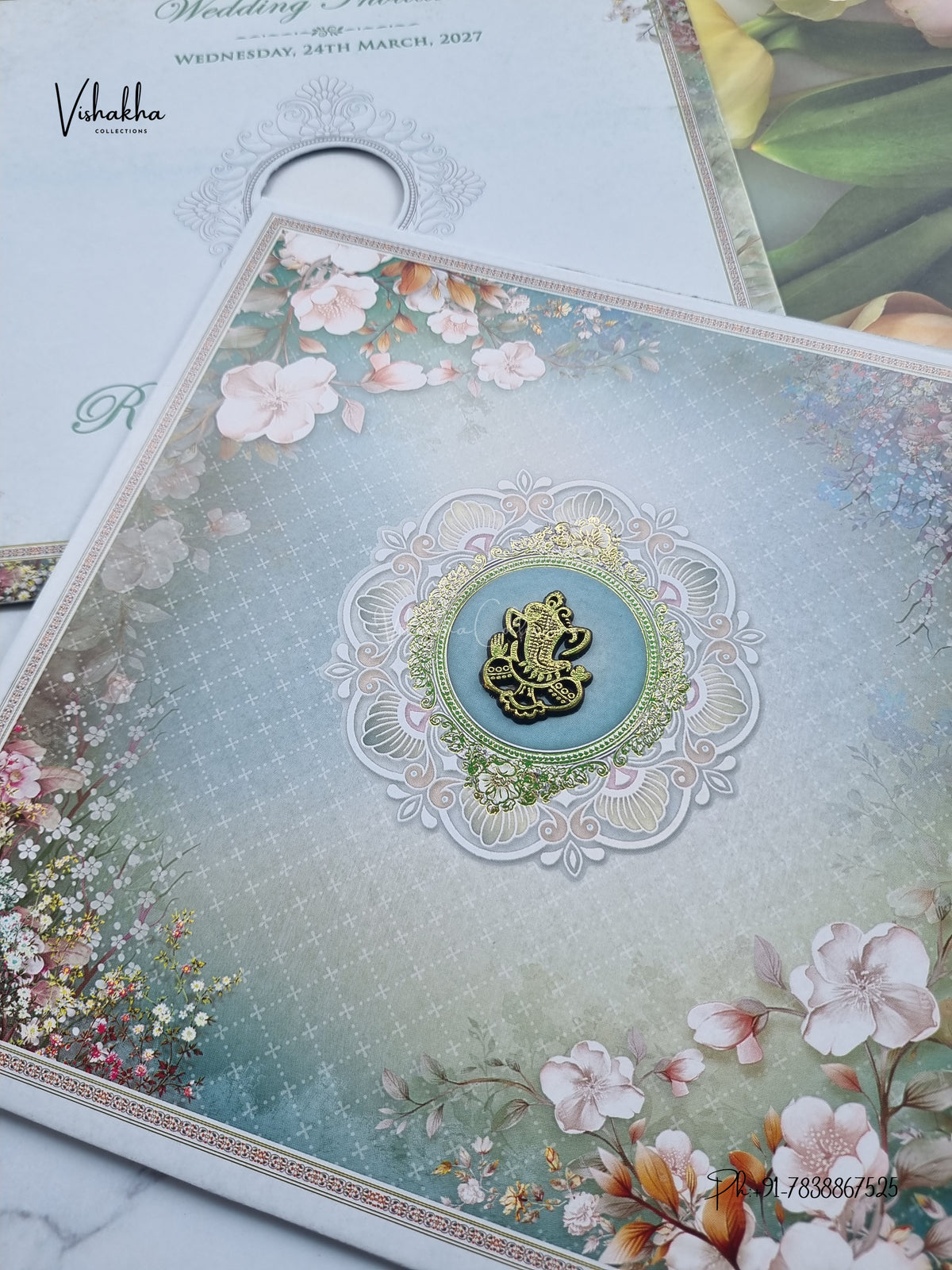 Ganesh Ji Flower Hindu Jain invitation Cards NA-1126-34 – image 2