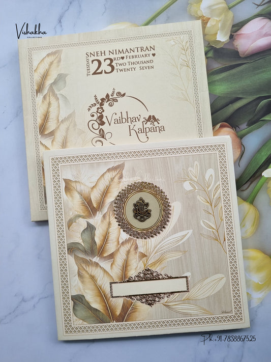 Semi Box Ganesh Ji Feather Hindu Jain invitation Cards NA-1126-41 – image 1