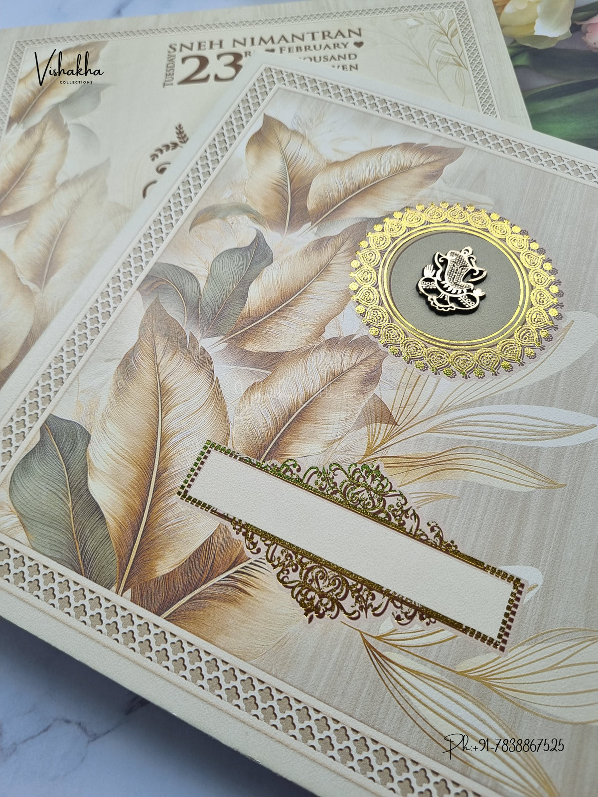 Semi Box Ganesh Ji Feather Hindu Jain invitation Cards NA-1126-41 – image 2