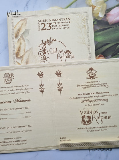 Semi Box Ganesh Ji Feather Hindu Jain invitation Cards NA-1126-41 – image 3