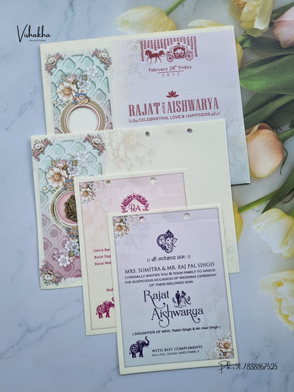 Ribbon Ganesh Ji Flower Hindu Jain invitation Cards NA-1126-44 – image 3