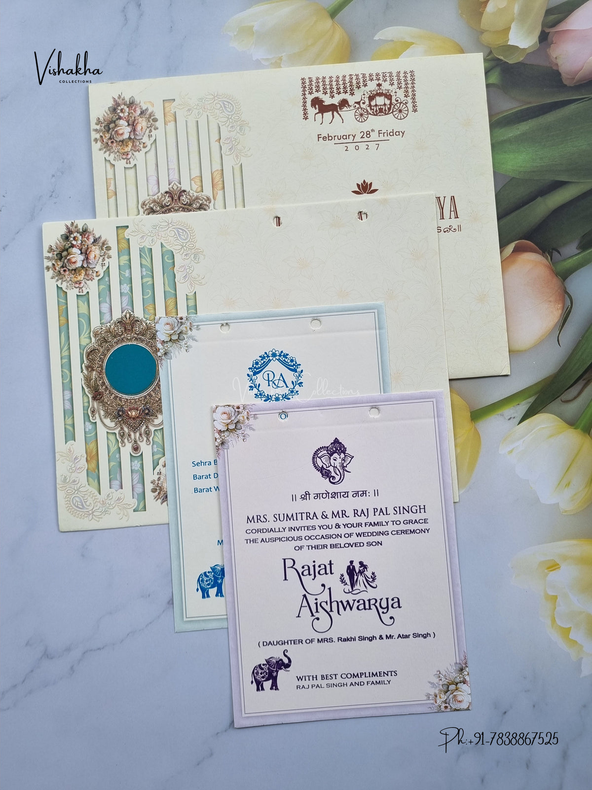 Ribbon Flower Hindu Muslim Christian Sikh Jain invitation Cards NA-1126-45 – image 3