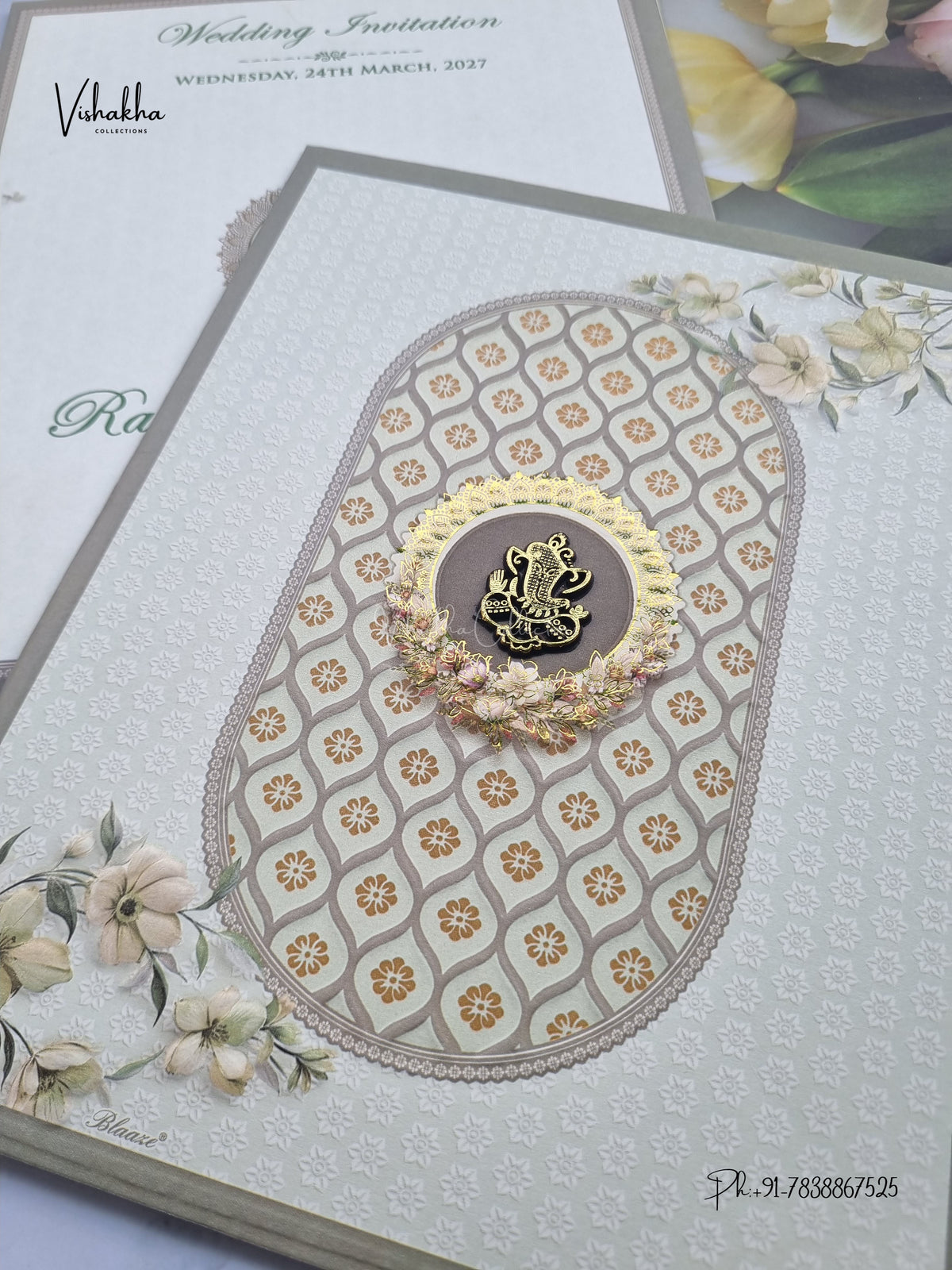 Ganesh Ji Flower Hindu Jain invitation Cards NA-1126-47 – image 2