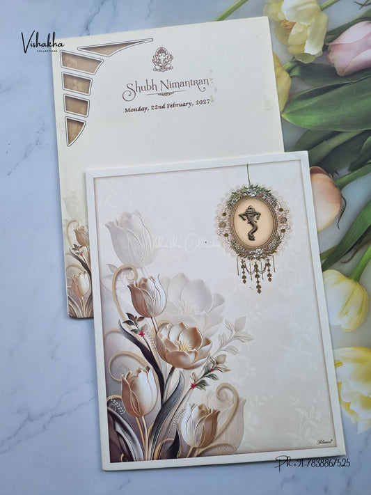 Ganesh Ji Flower Hindu Jain invitation Cards NA-1126-50 – image 1
