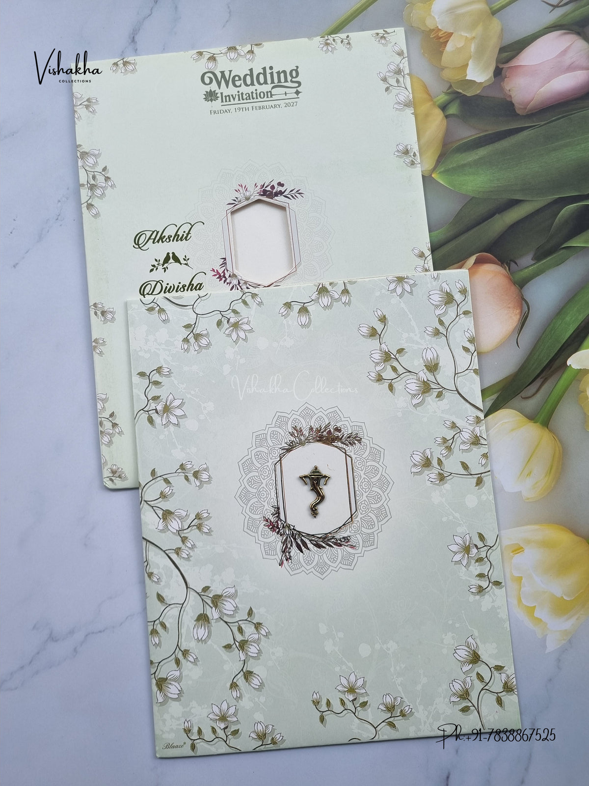 Ganesh Ji Flower Hindu Jain invitation Cards NA-1126-51 – image 1