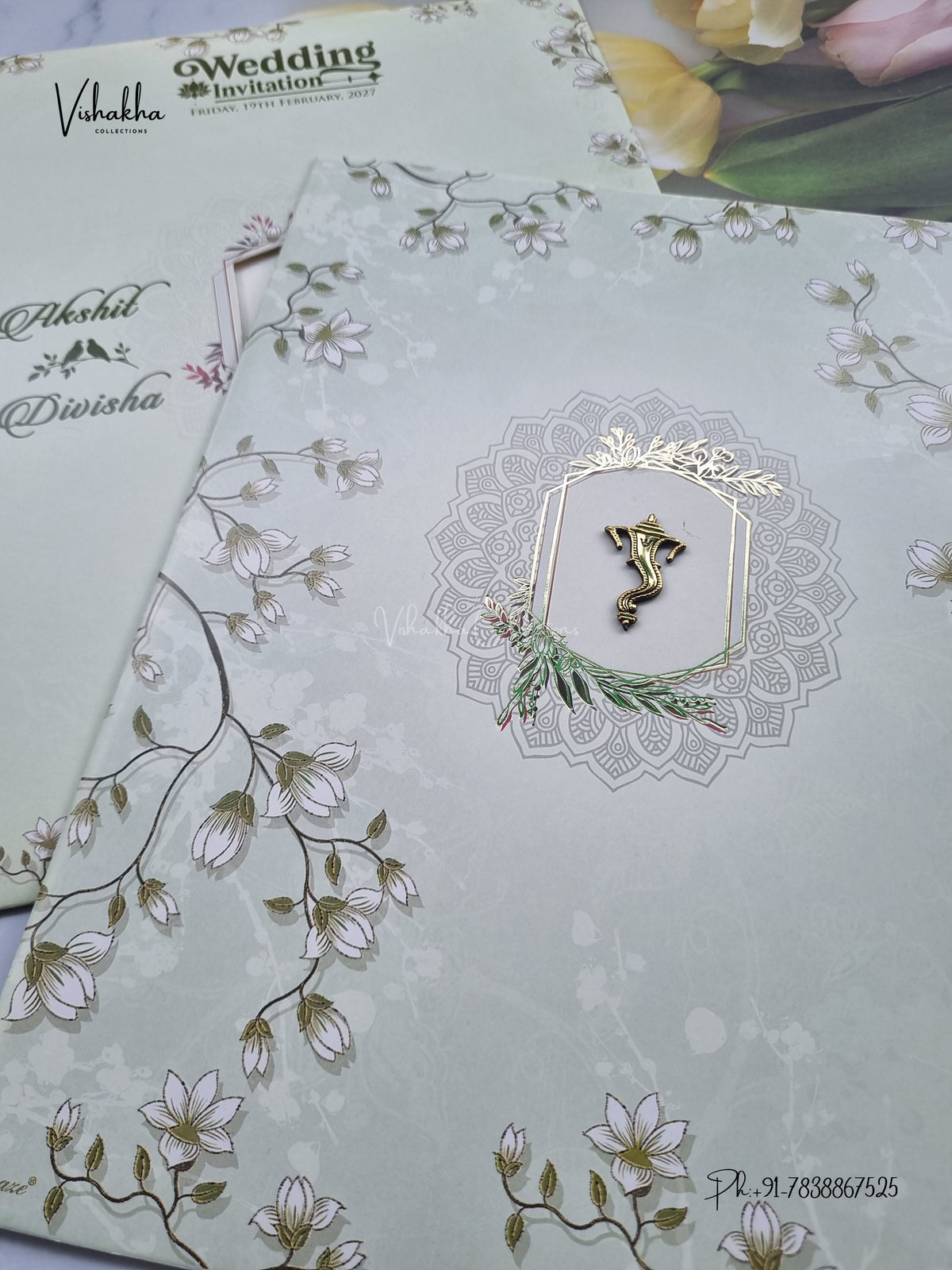 Ganesh Ji Flower Hindu Jain invitation Cards NA-1126-51 – image 2