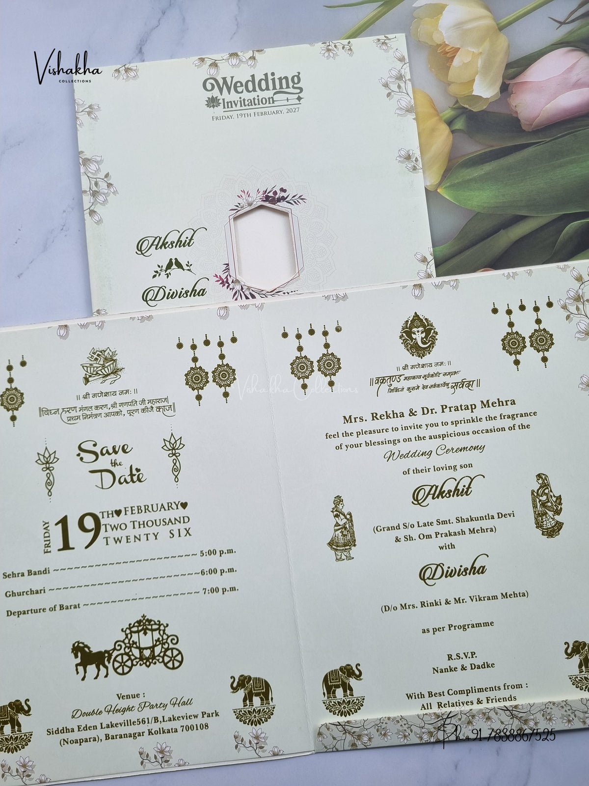Ganesh Ji Flower Hindu Jain invitation Cards NA-1126-51 – image 3