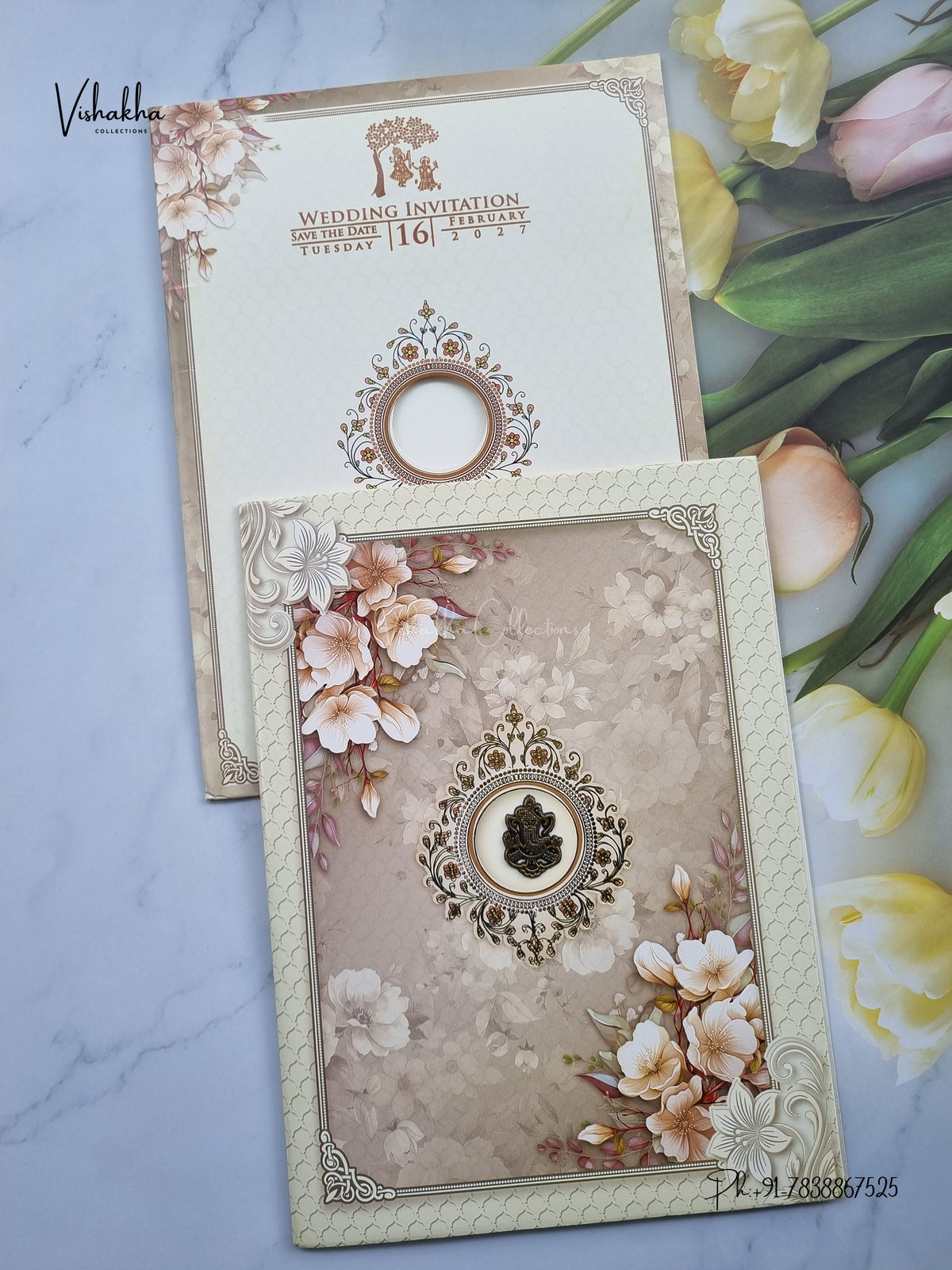 Ganesh Ji Flower Hindu Jain invitation Cards NA-1126-54 – image 1