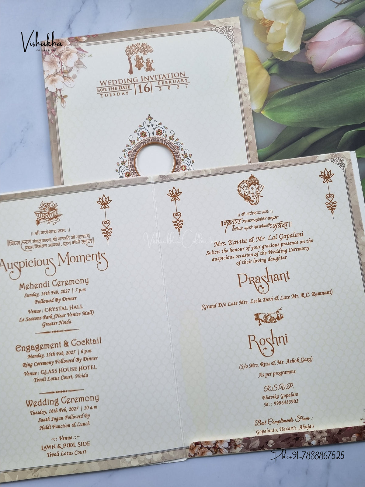 Ganesh Ji Flower Hindu Jain invitation Cards NA-1126-54 – image 3