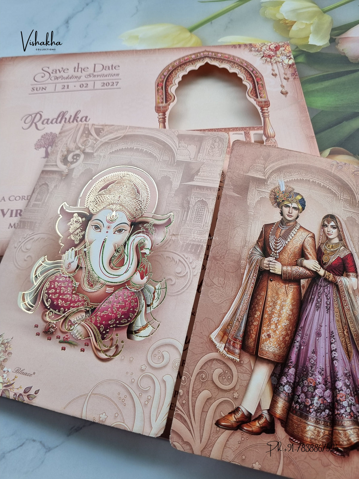 Semi Box Double Door Ganesh Ji Dulah Dulhan Hindu Jain invitation Cards NA-1126-56 – image 2