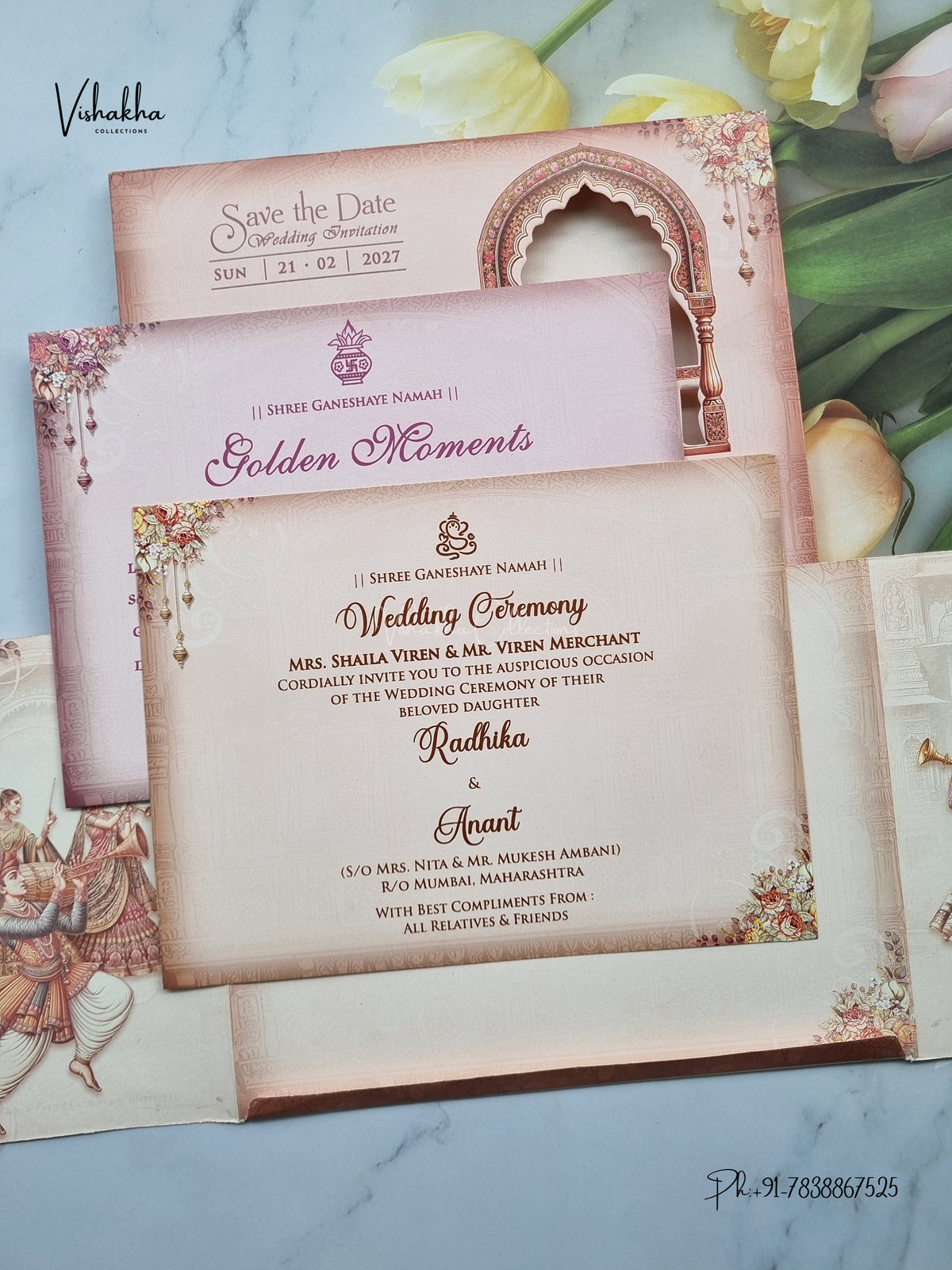 Semi Box Double Door Ganesh Ji Dulah Dulhan Hindu Jain invitation Cards NA-1126-56 – image 3
