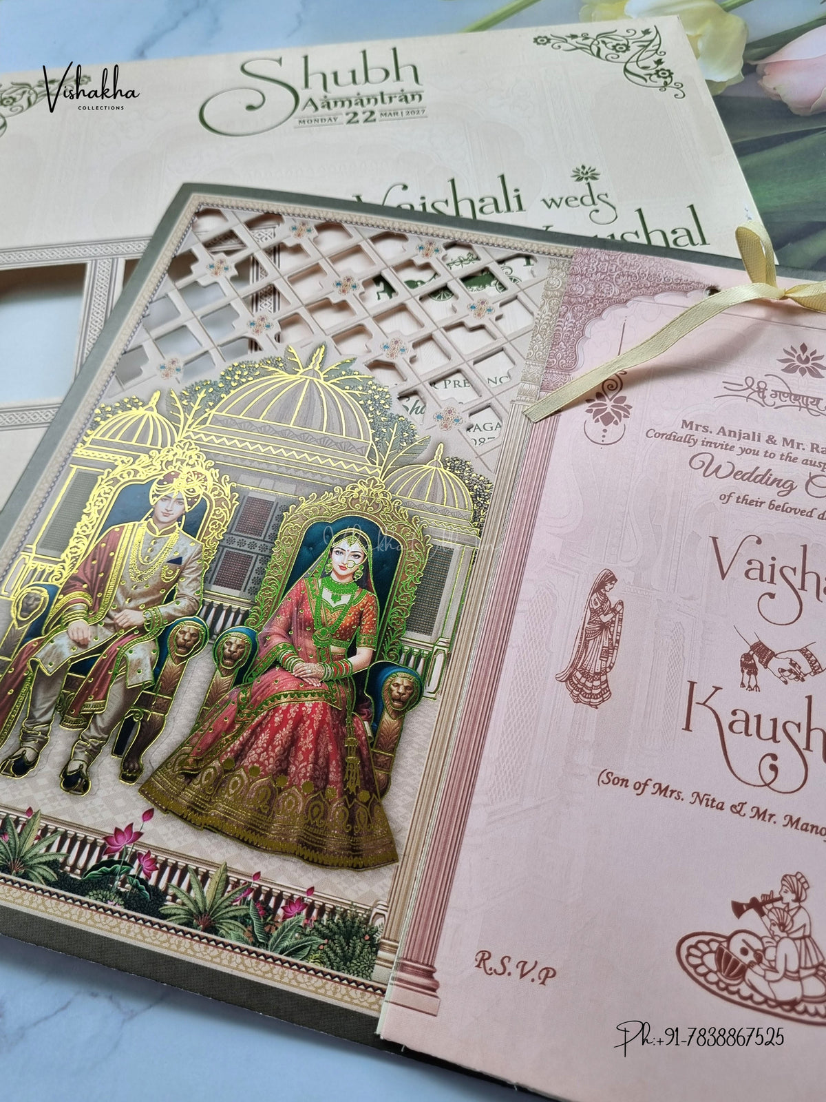 Semi Box Ribbon Dulah Dulhan Hindu Sikh Jain invitation Cards NA-1126-64 – image 2
