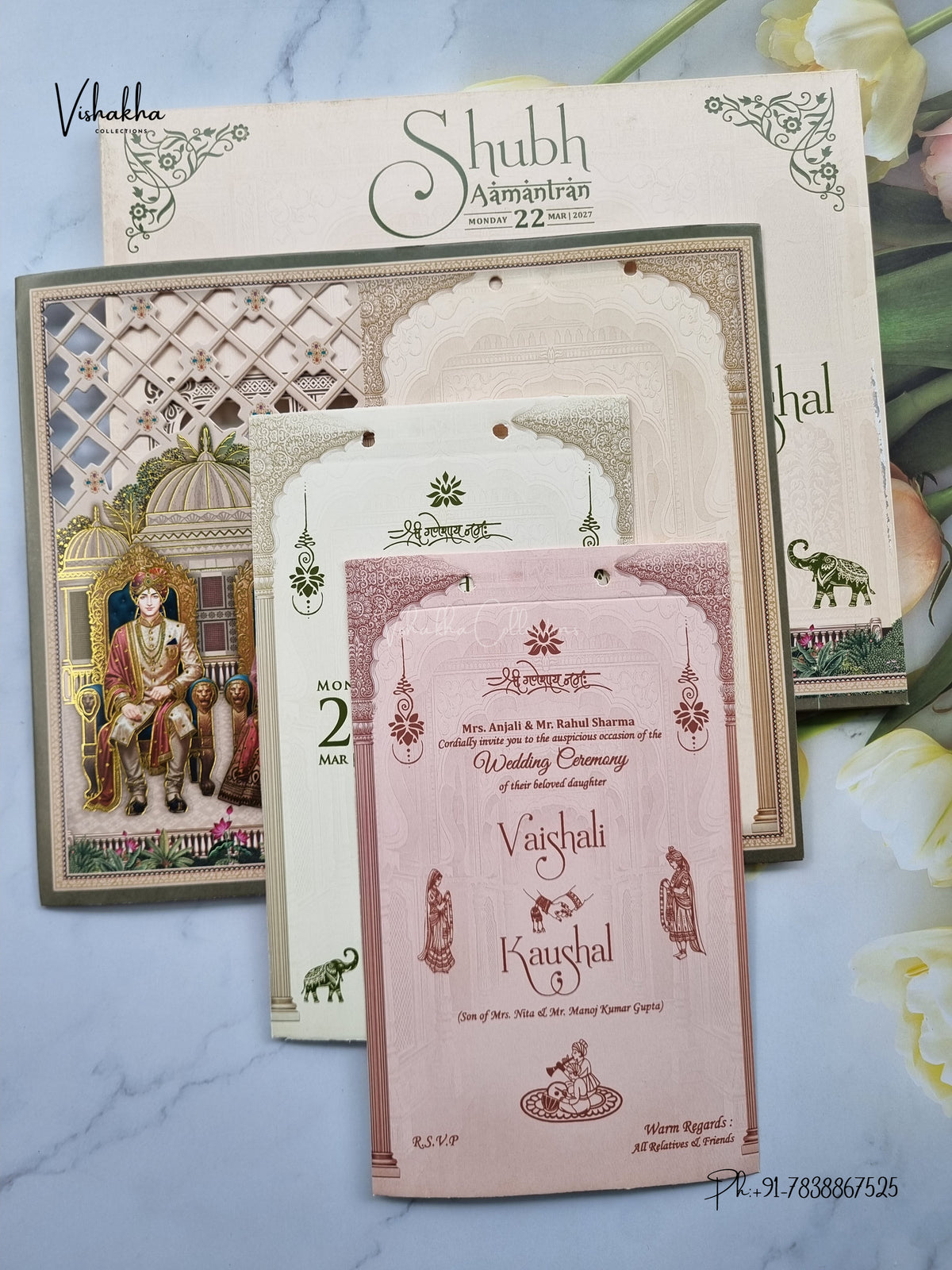 Semi Box Ribbon Dulah Dulhan Hindu Sikh Jain invitation Cards NA-1126-64 – image 3