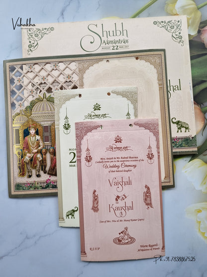 Semi Box Ribbon Dulah Dulhan Hindu Sikh Jain invitation Cards NA-1126-64 – image 3
