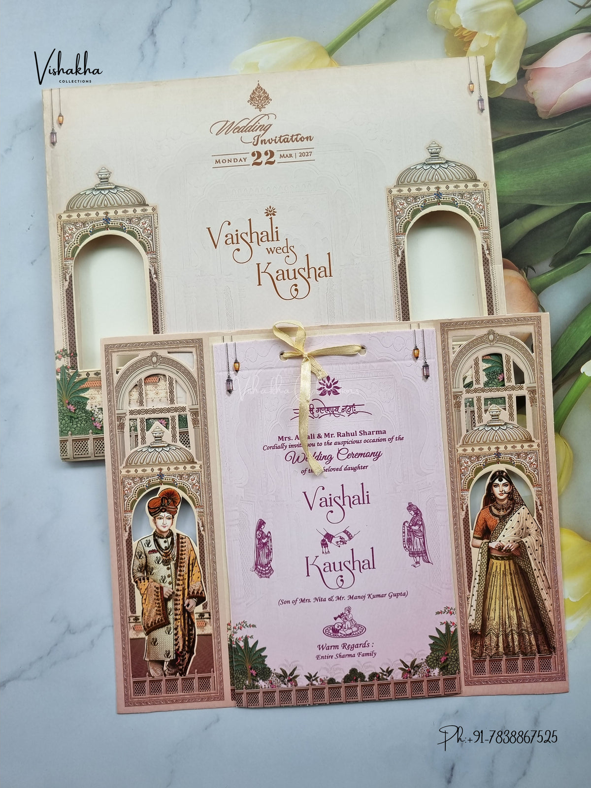 Semi Box Ribbon Dulah Dulhan Hindu Sikh Jain invitation Cards NA-1126-65 – image 1