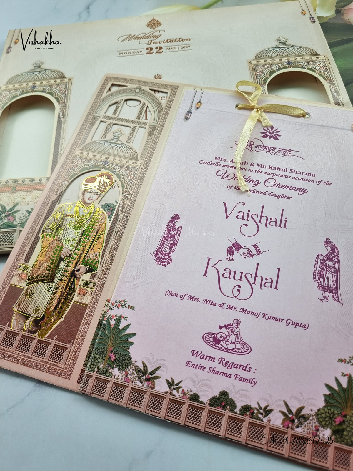 Semi Box Ribbon Dulah Dulhan Hindu Sikh Jain invitation Cards NA-1126-65 – image 2