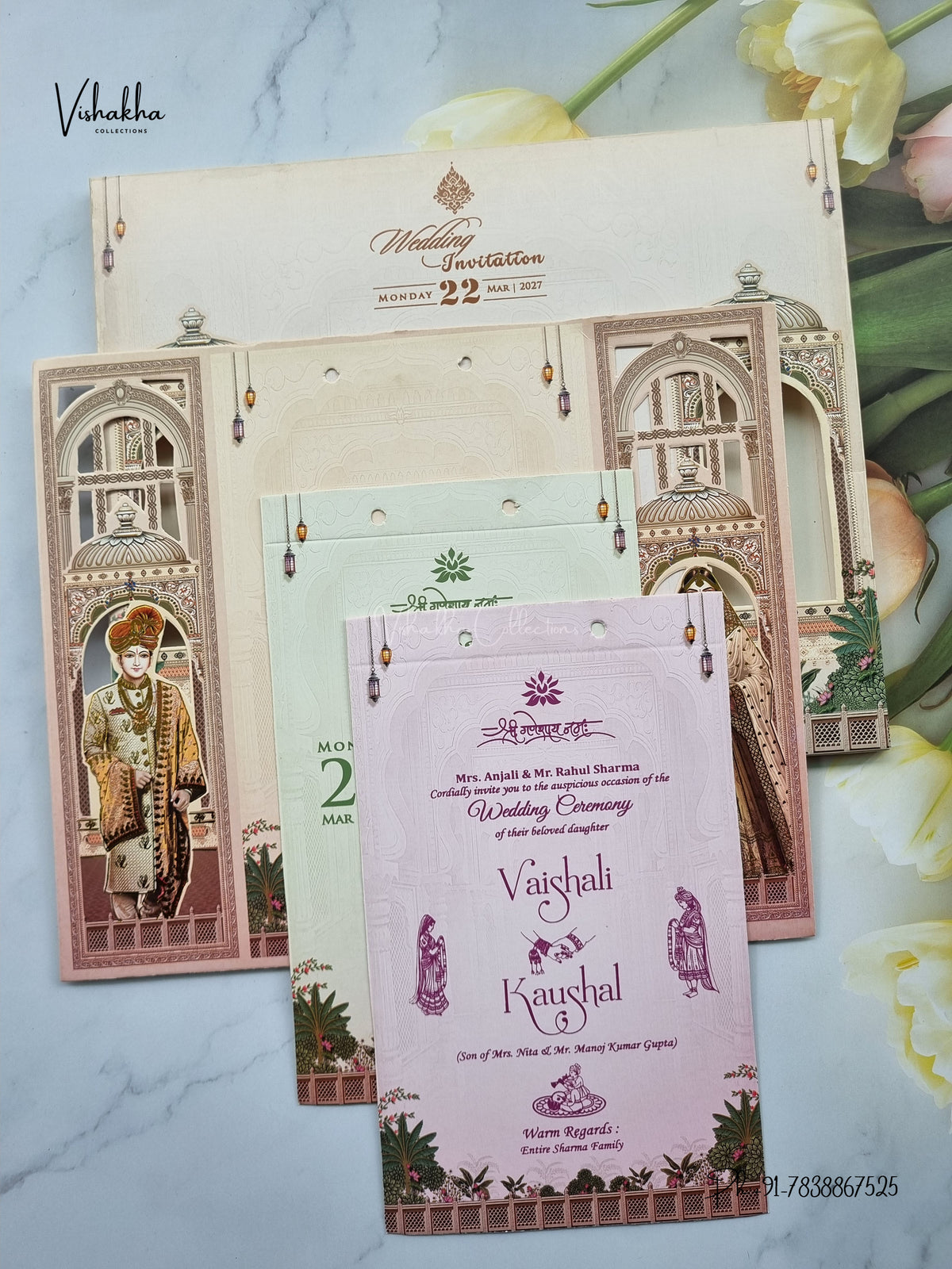 Semi Box Ribbon Dulah Dulhan Hindu Sikh Jain invitation Cards NA-1126-65 – image 3