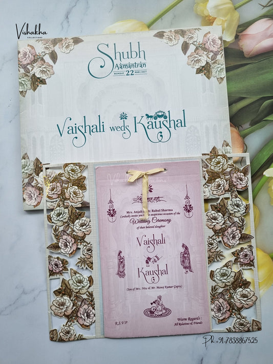 Semi Box Ribbon Flower Hindu Muslim Christian Sikh Jain invitation Cards NA-1126-66 – image 1