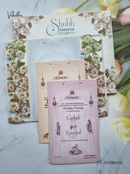 Semi Box Ribbon Flower Hindu Muslim Christian Sikh Jain invitation Cards NA-1126-66 – image 3