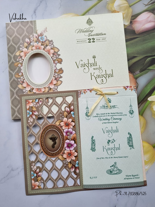 Semi Box Ribbon Ganesh Ji Flower Hindu Jain invitation Cards NA-1126-67 – image 1
