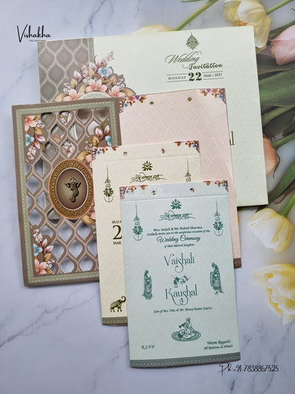 Semi Box Ribbon Ganesh Ji Flower Hindu Jain invitation Cards NA-1126-67 – image 3